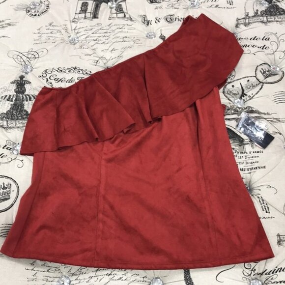 Inc Faux-Suede One-Shoulder Ruffled Top - Picture 3 of 8